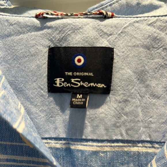 Ben Sherman Sky Blue Linen Button Down Shirt - Picture 2 of 5
